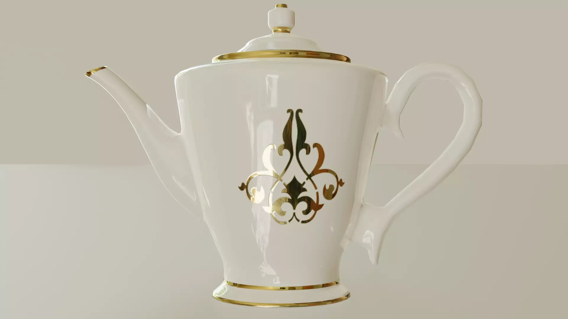 Teapot porcelain coffee pot with gold trim 3D model_0