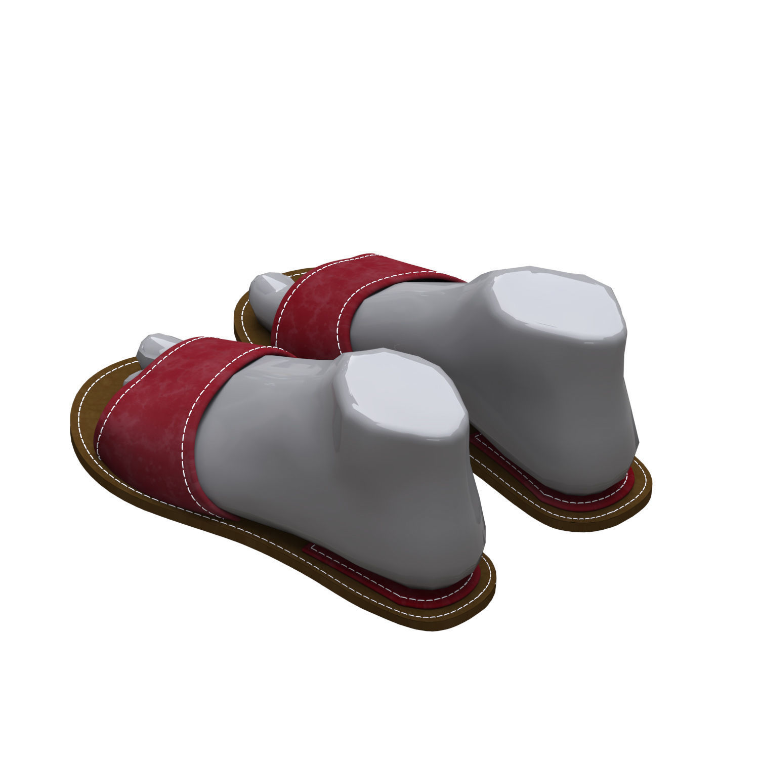 leather slippers 2 3D model_7