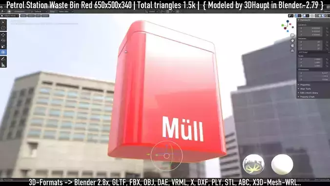 Petrol Station Waste Bin Red 650x500x340 3D model