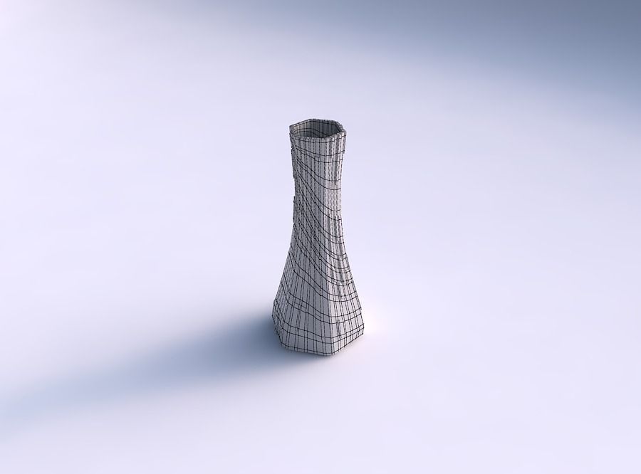 Vase squeezed hexagon with wavy scattered grid plates 3D print model_5