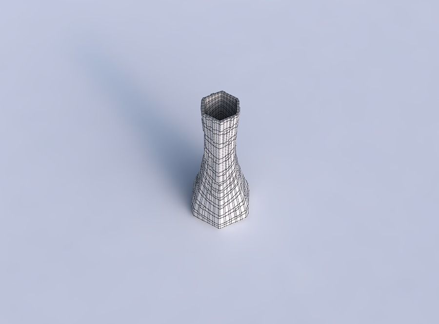 Vase squeezed hexagon with wavy scattered grid plates 3D print model_6