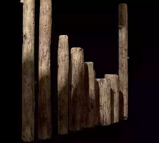Old Wooden Poles and Planks 13 pieces Low-poly 3D model