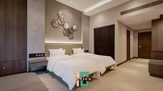 Hotel Bed Room 3D Interior Design Low-poly 3D model