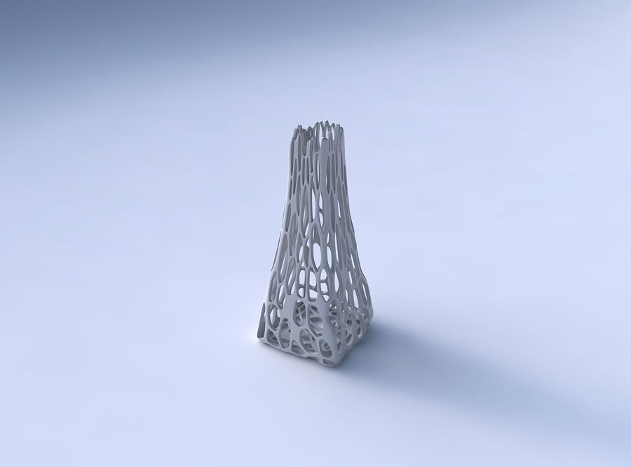 Vase squeezed rectangle with cracked organic lattice 3D print model_3