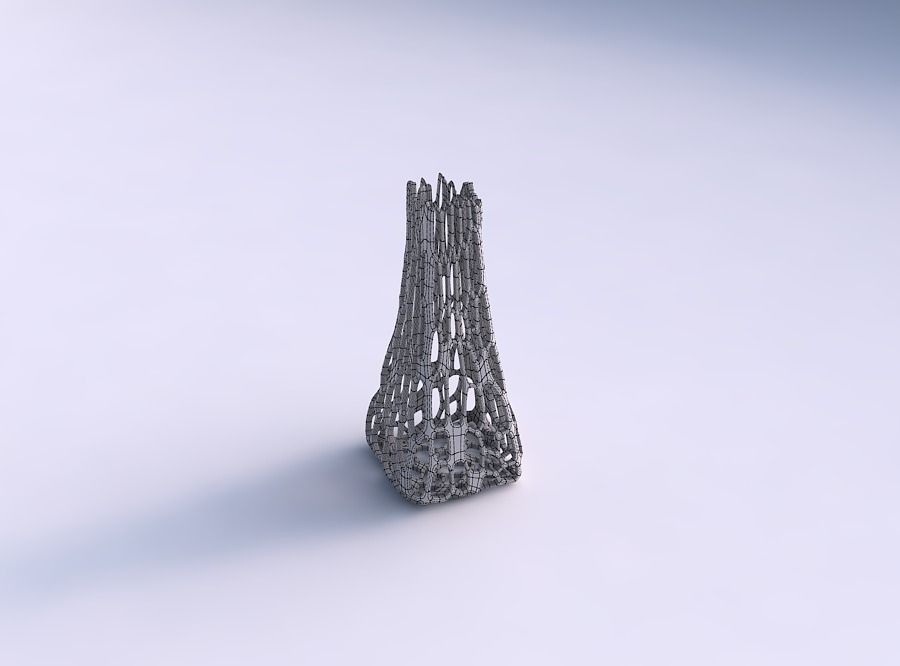 Vase squeezed rectangle with cracked organic lattice 3D print model_5