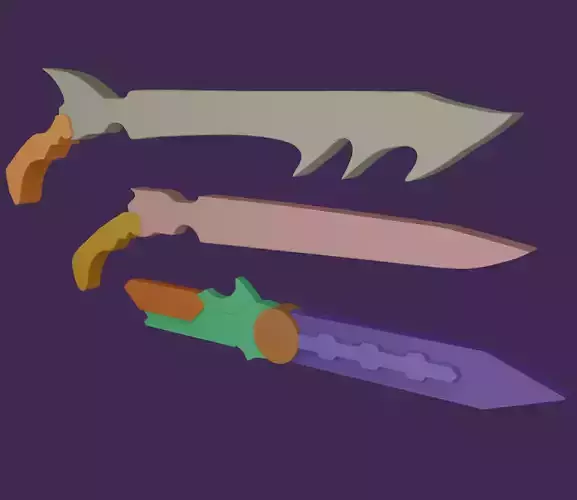 Low Poly Weapons three different colored swords