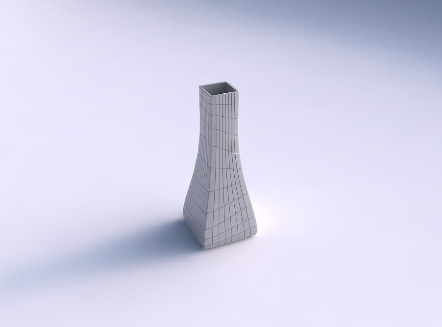 Vase squeezed rectangle with distorted grid plates 3D print model_0
