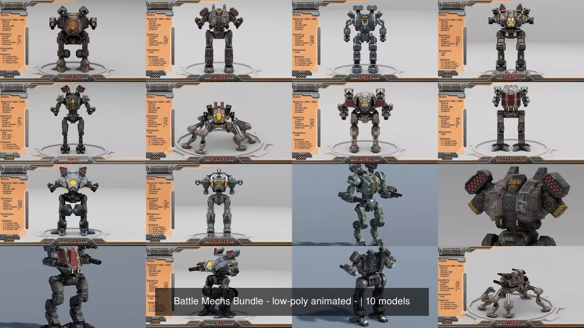 Battle Mechs Bundle - low-poly animated - 3D Model Collection_0