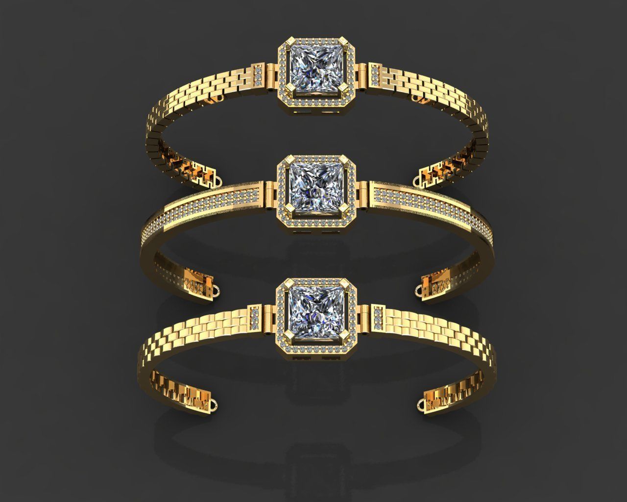 K57- Diamond bracelet 3D print model_2