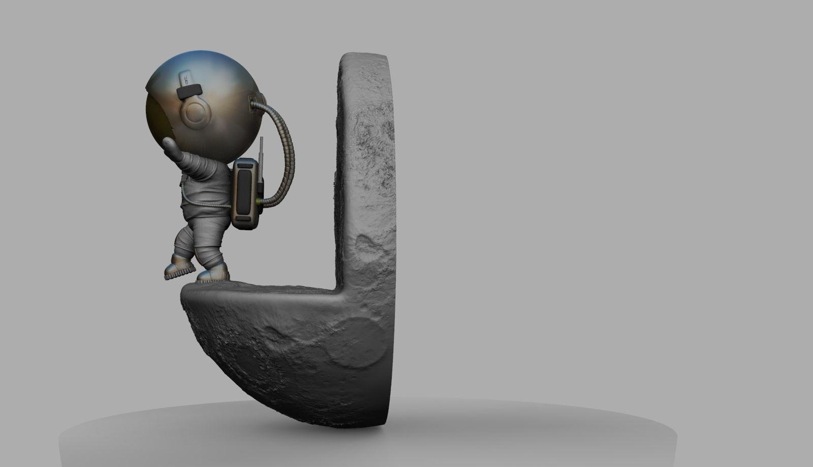 CUTE CHIBI SPACEMAN ON EDGE OF MOON 3D PRINT MODEL 3D print model_6
