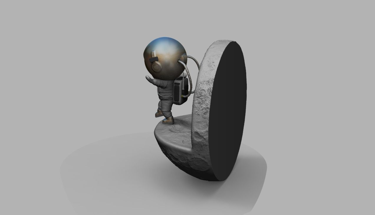 CUTE CHIBI SPACEMAN ON EDGE OF MOON 3D PRINT MODEL 3D print model_43