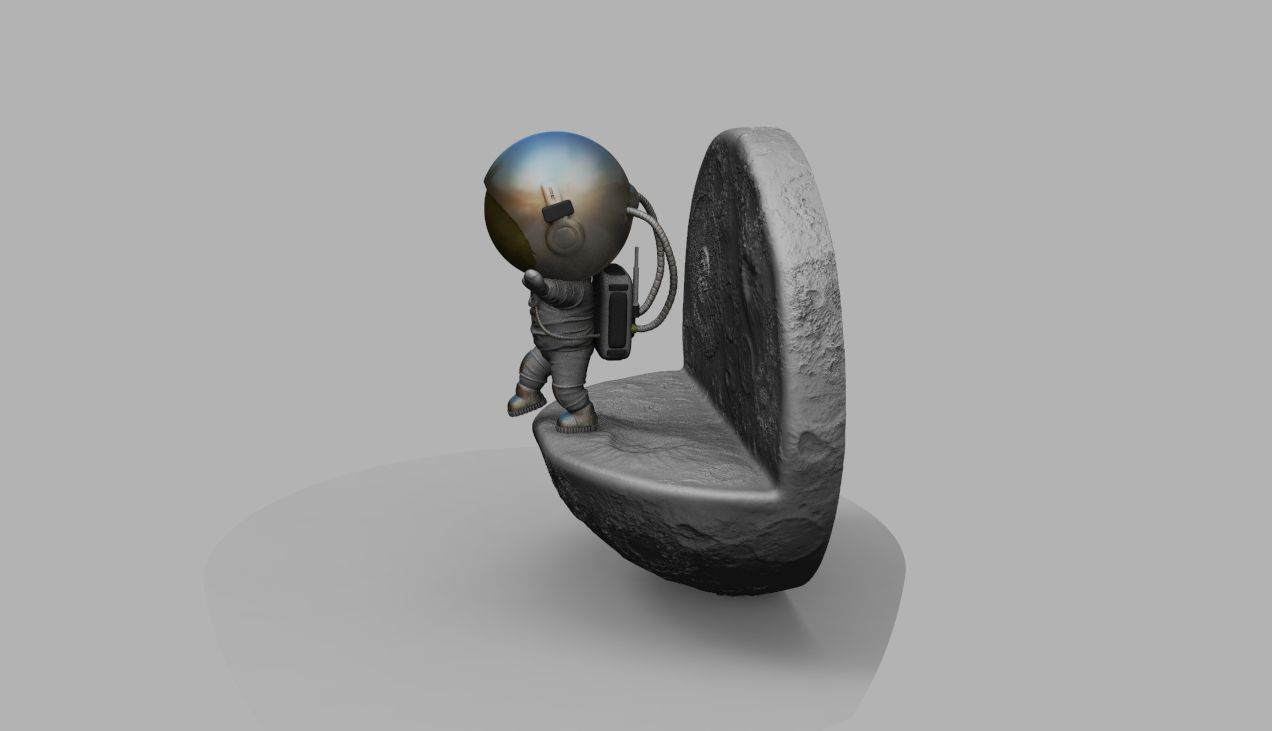CUTE CHIBI SPACEMAN ON EDGE OF MOON 3D PRINT MODEL 3D print model_36