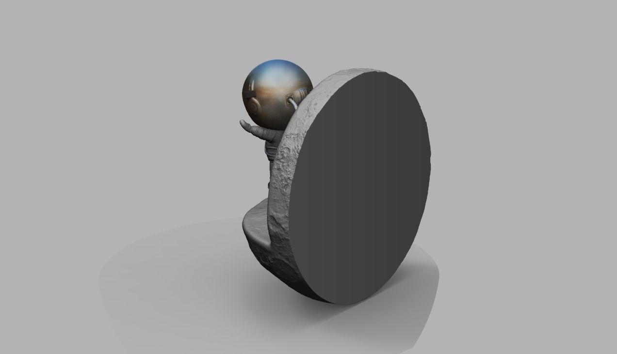 CUTE CHIBI SPACEMAN ON EDGE OF MOON 3D PRINT MODEL 3D print model_44