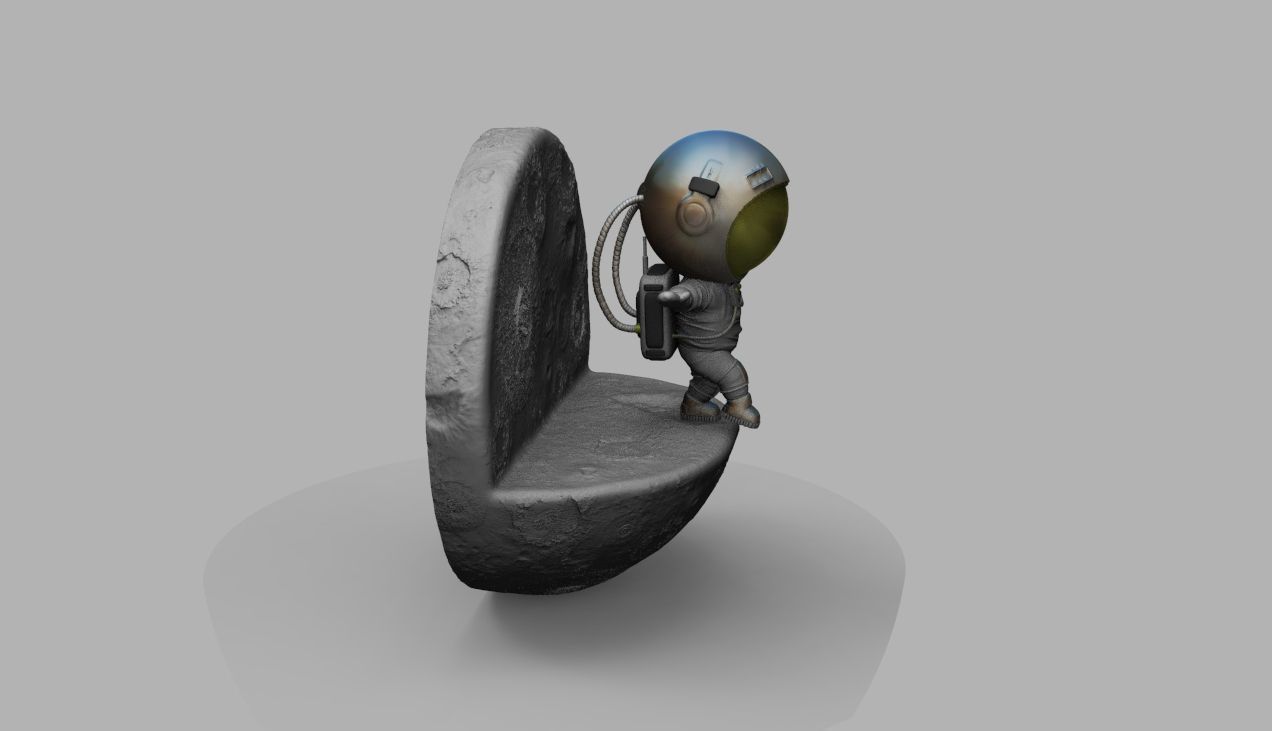 CUTE CHIBI SPACEMAN ON EDGE OF MOON 3D PRINT MODEL 3D print model_23