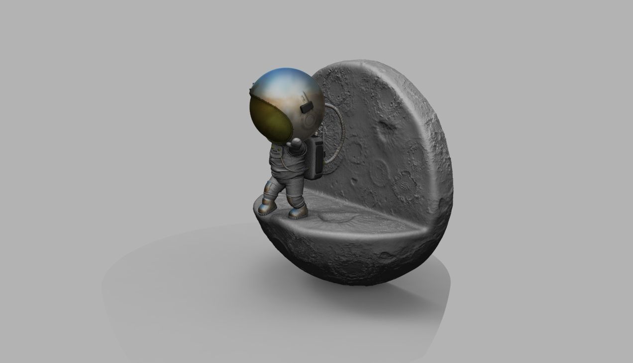 CUTE CHIBI SPACEMAN ON EDGE OF MOON 3D PRINT MODEL 3D print model_35