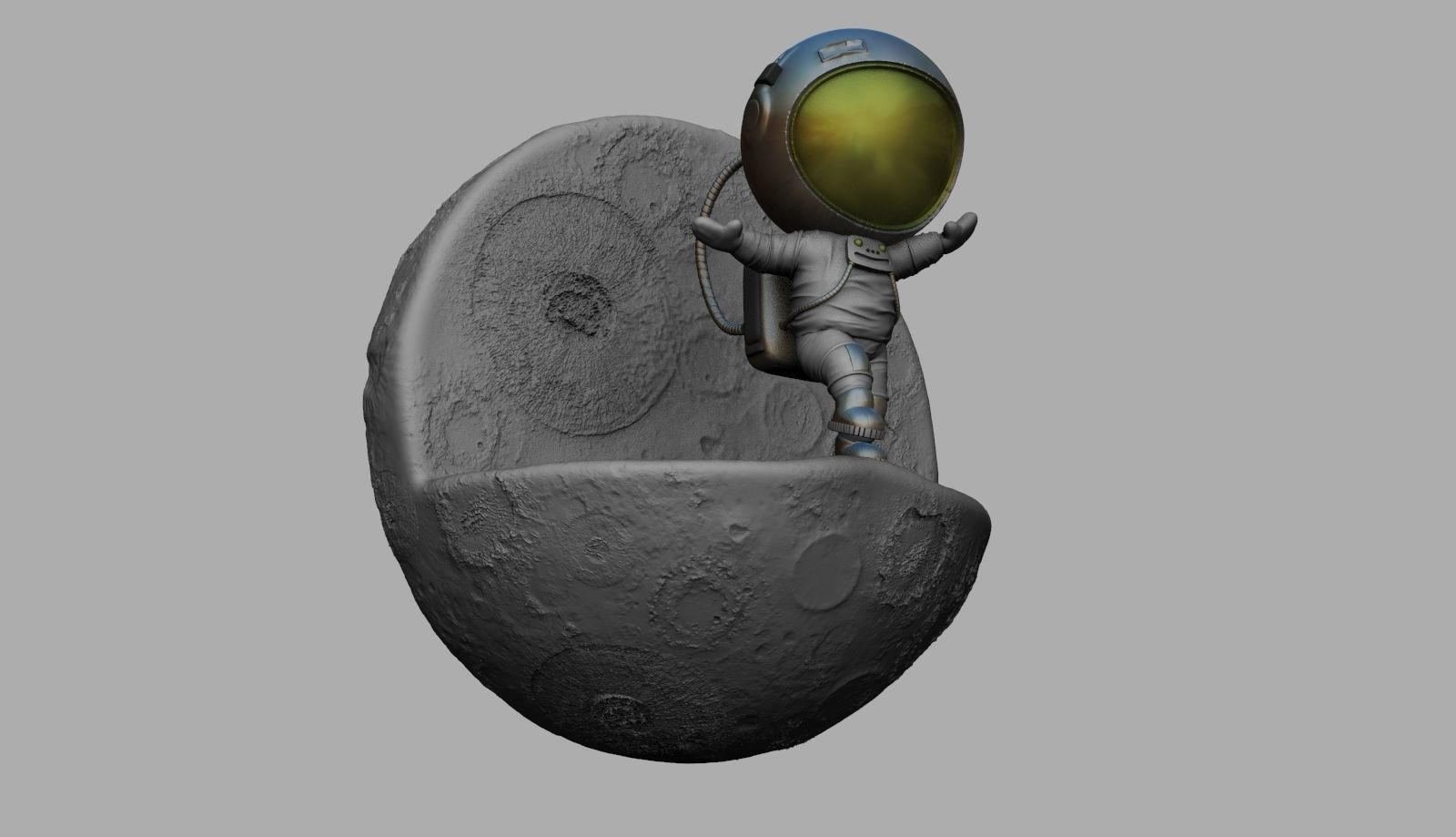 CUTE CHIBI SPACEMAN ON EDGE OF MOON 3D PRINT MODEL 3D print model_2