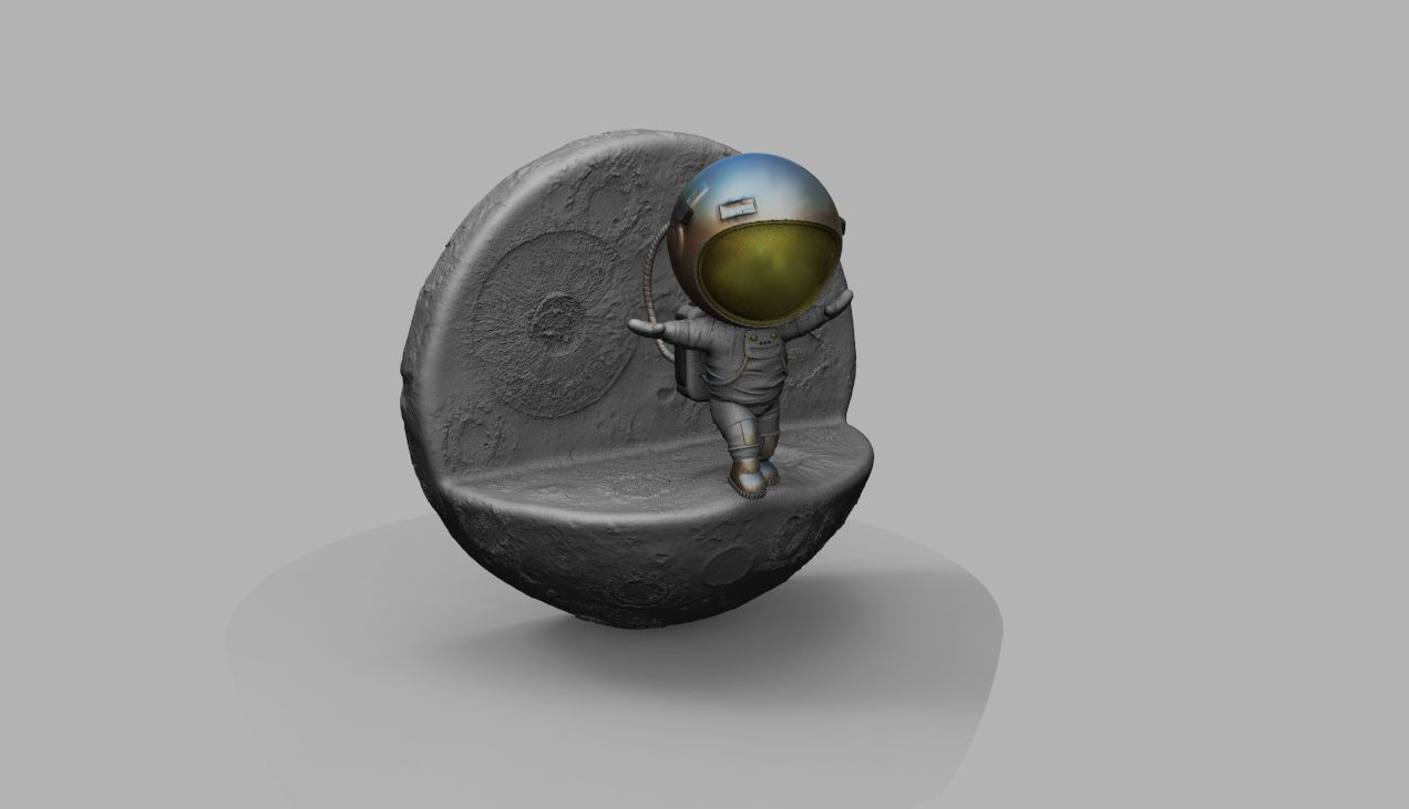 CUTE CHIBI SPACEMAN ON EDGE OF MOON 3D PRINT MODEL 3D print model_26