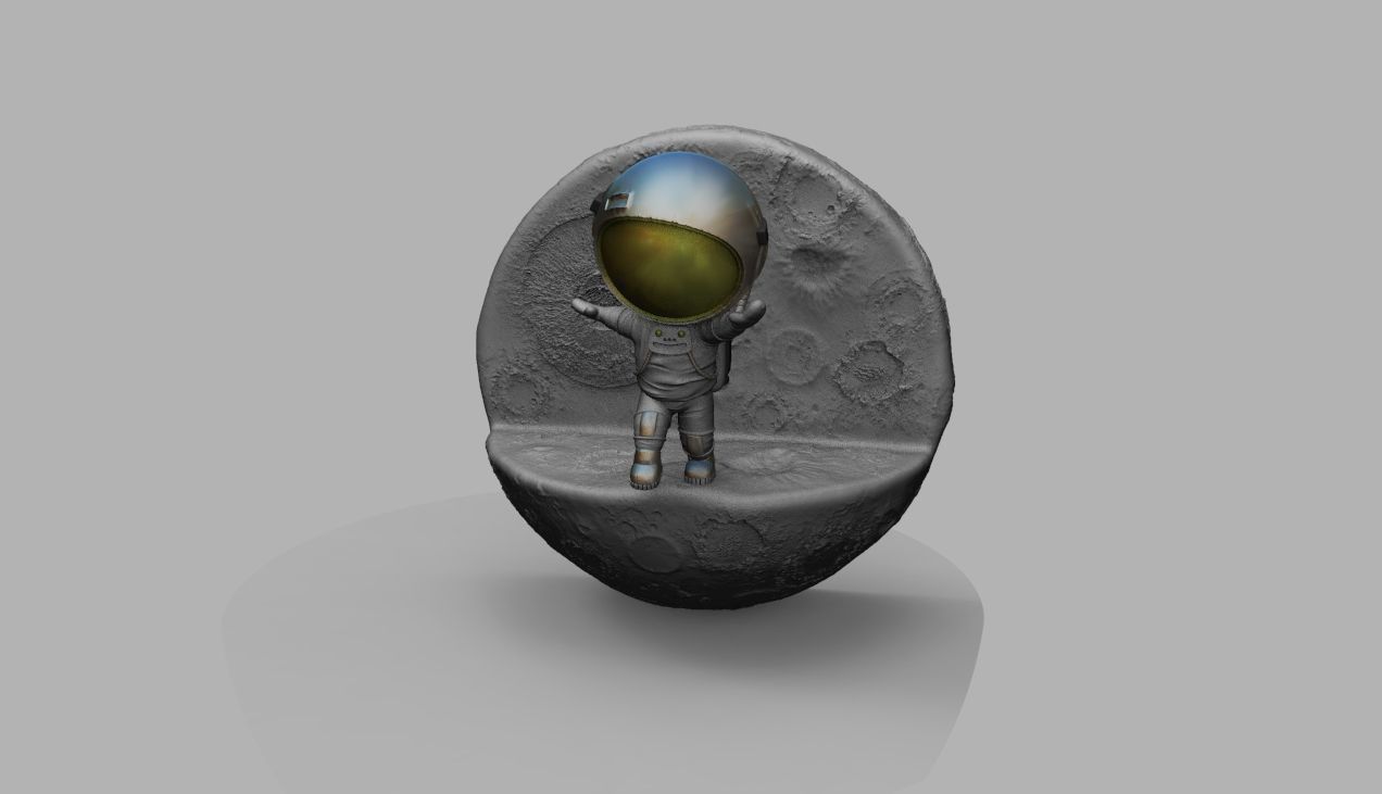 CUTE CHIBI SPACEMAN ON EDGE OF MOON 3D PRINT MODEL 3D print model_32