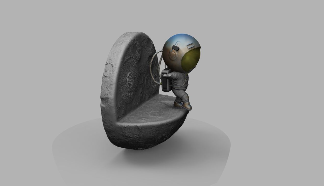 CUTE CHIBI SPACEMAN ON EDGE OF MOON 3D PRINT MODEL 3D print model_24