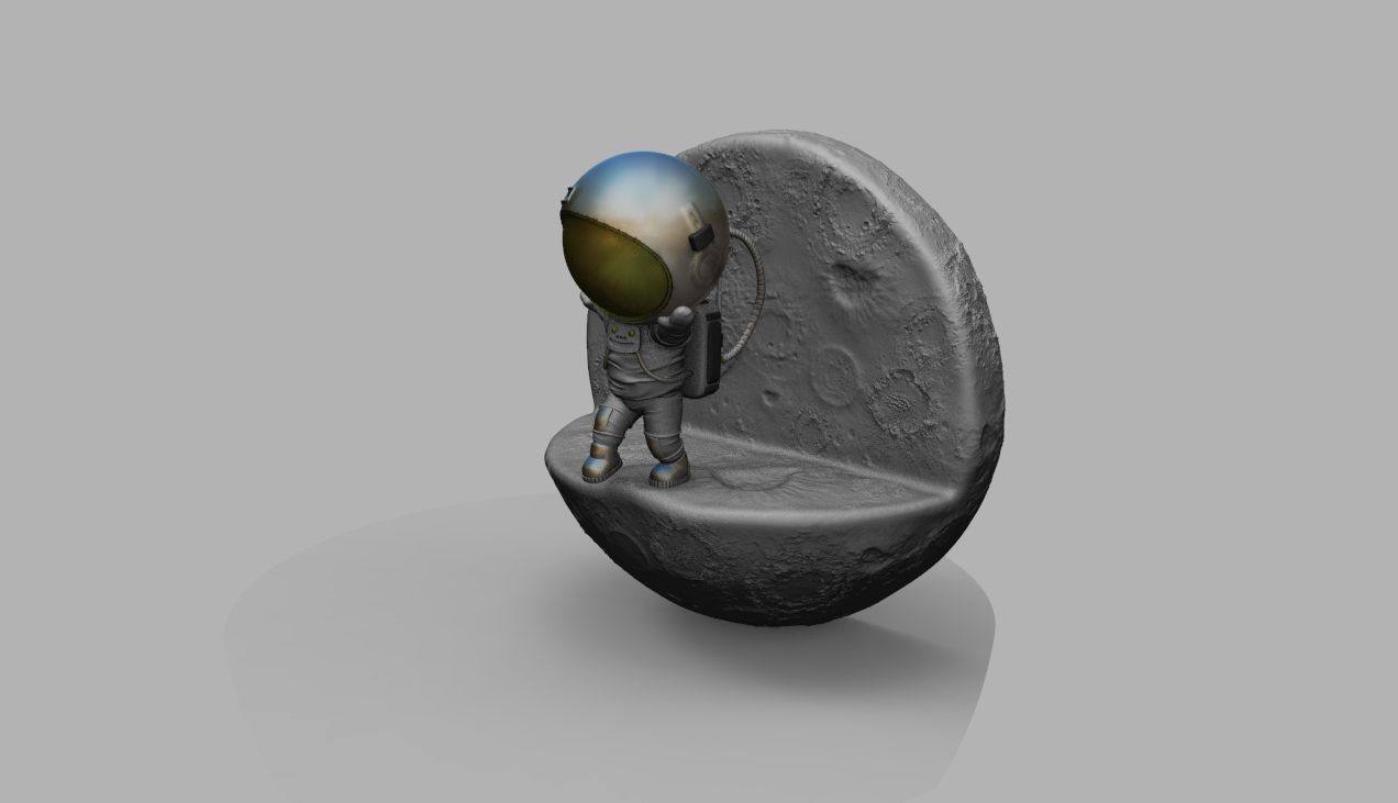 CUTE CHIBI SPACEMAN ON EDGE OF MOON 3D PRINT MODEL 3D print model_38