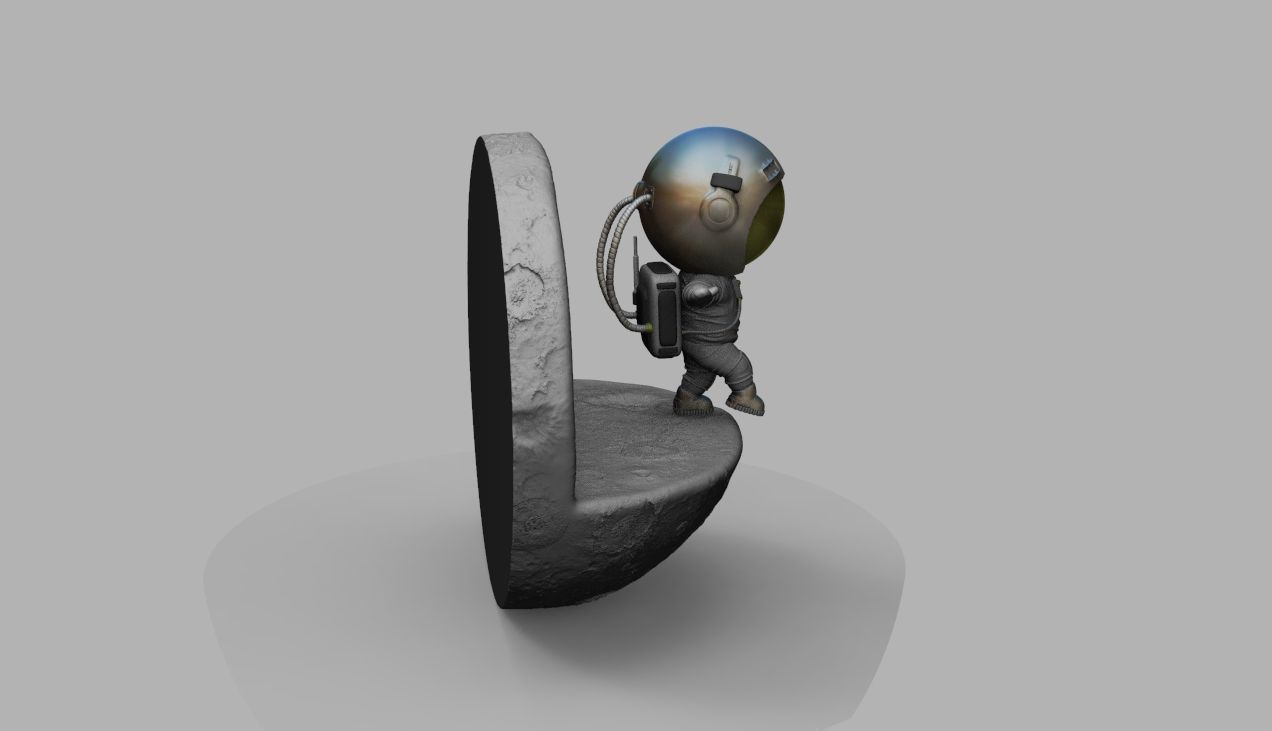 CUTE CHIBI SPACEMAN ON EDGE OF MOON 3D PRINT MODEL 3D print model_21