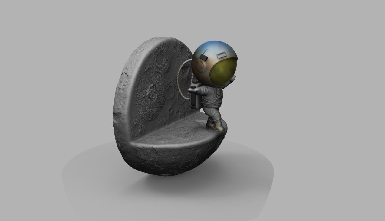 CUTE CHIBI SPACEMAN ON EDGE OF MOON 3D PRINT MODEL 3D print model_28