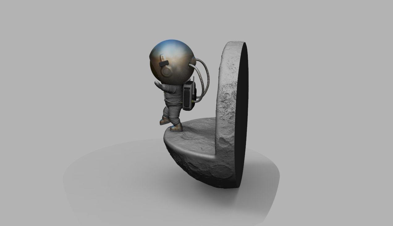 CUTE CHIBI SPACEMAN ON EDGE OF MOON 3D PRINT MODEL 3D print model_41