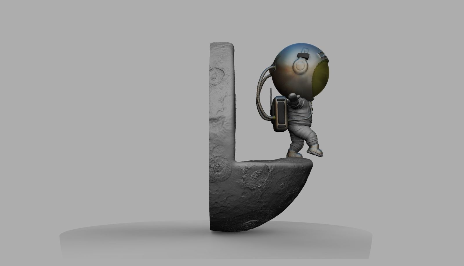 CUTE CHIBI SPACEMAN ON EDGE OF MOON 3D PRINT MODEL 3D print model_8