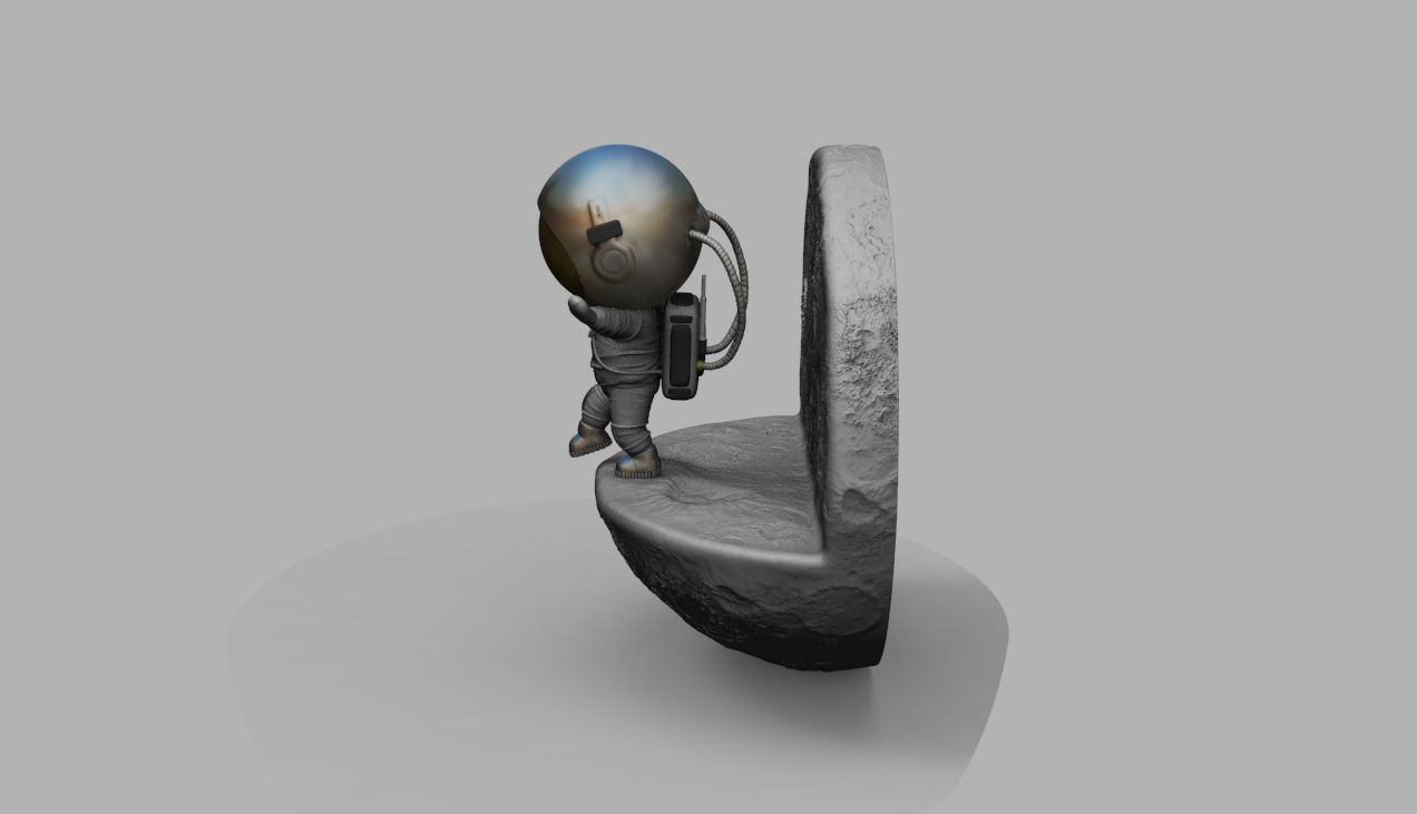 CUTE CHIBI SPACEMAN ON EDGE OF MOON 3D PRINT MODEL 3D print model_37