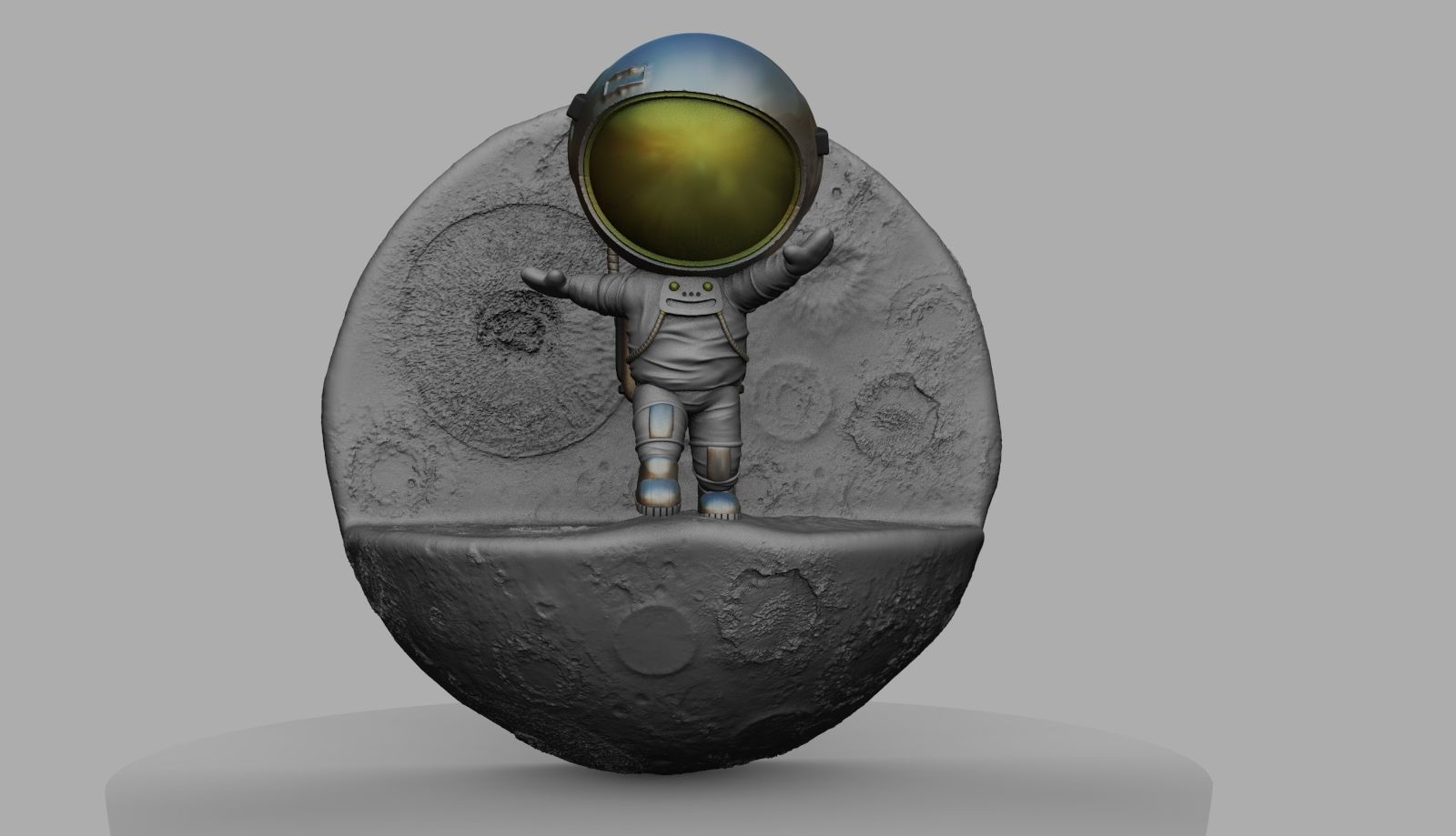 CUTE CHIBI SPACEMAN ON EDGE OF MOON 3D PRINT MODEL 3D print model_4