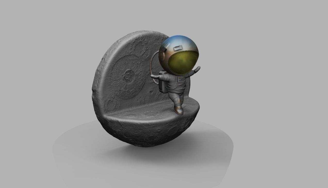 CUTE CHIBI SPACEMAN ON EDGE OF MOON 3D PRINT MODEL 3D print model_27