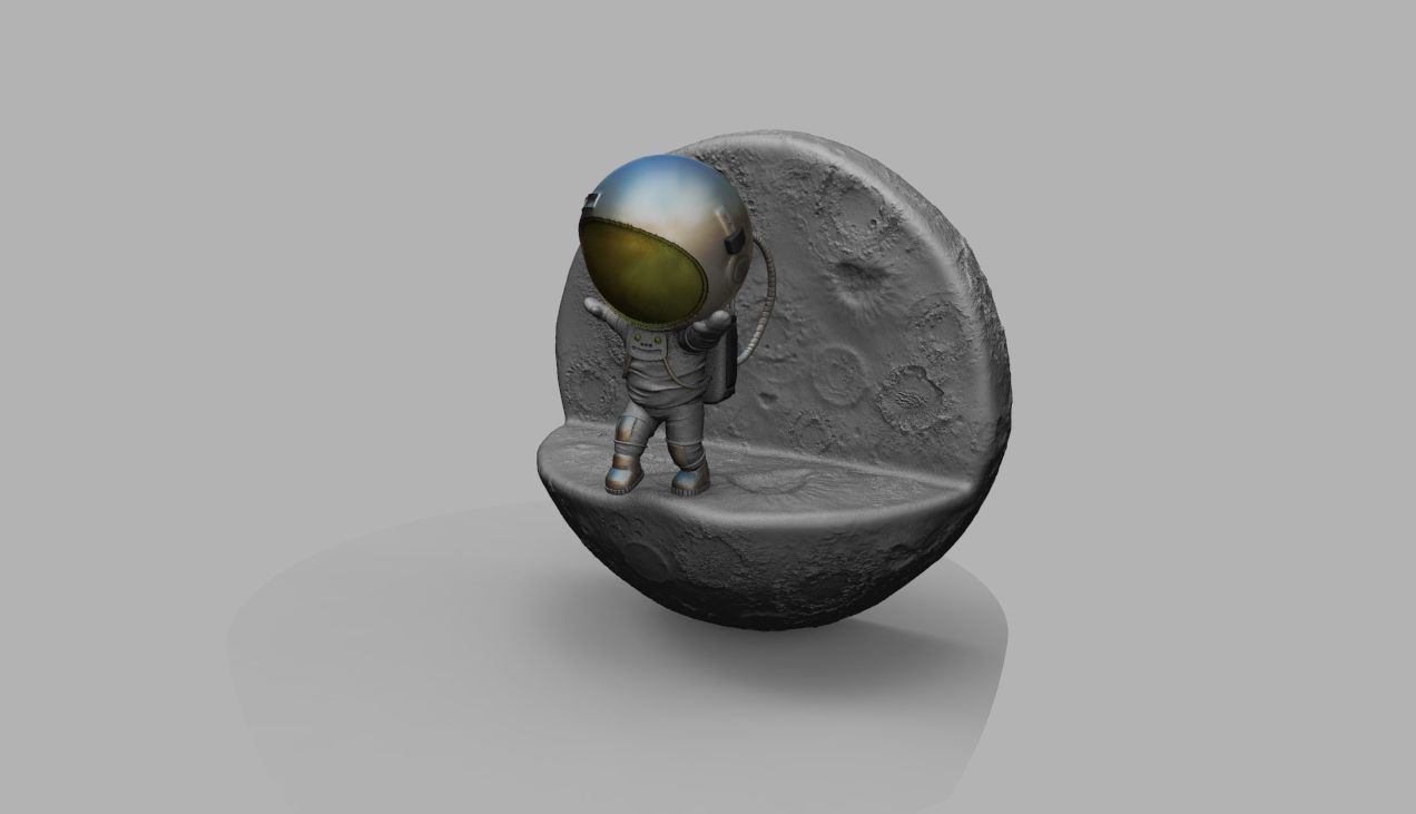 CUTE CHIBI SPACEMAN ON EDGE OF MOON 3D PRINT MODEL 3D print model_31