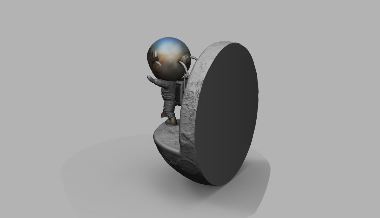 CUTE CHIBI SPACEMAN ON EDGE OF MOON 3D PRINT MODEL 3D print model_42