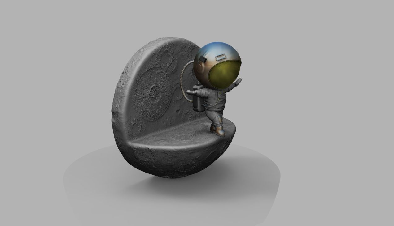 CUTE CHIBI SPACEMAN ON EDGE OF MOON 3D PRINT MODEL 3D print model_25