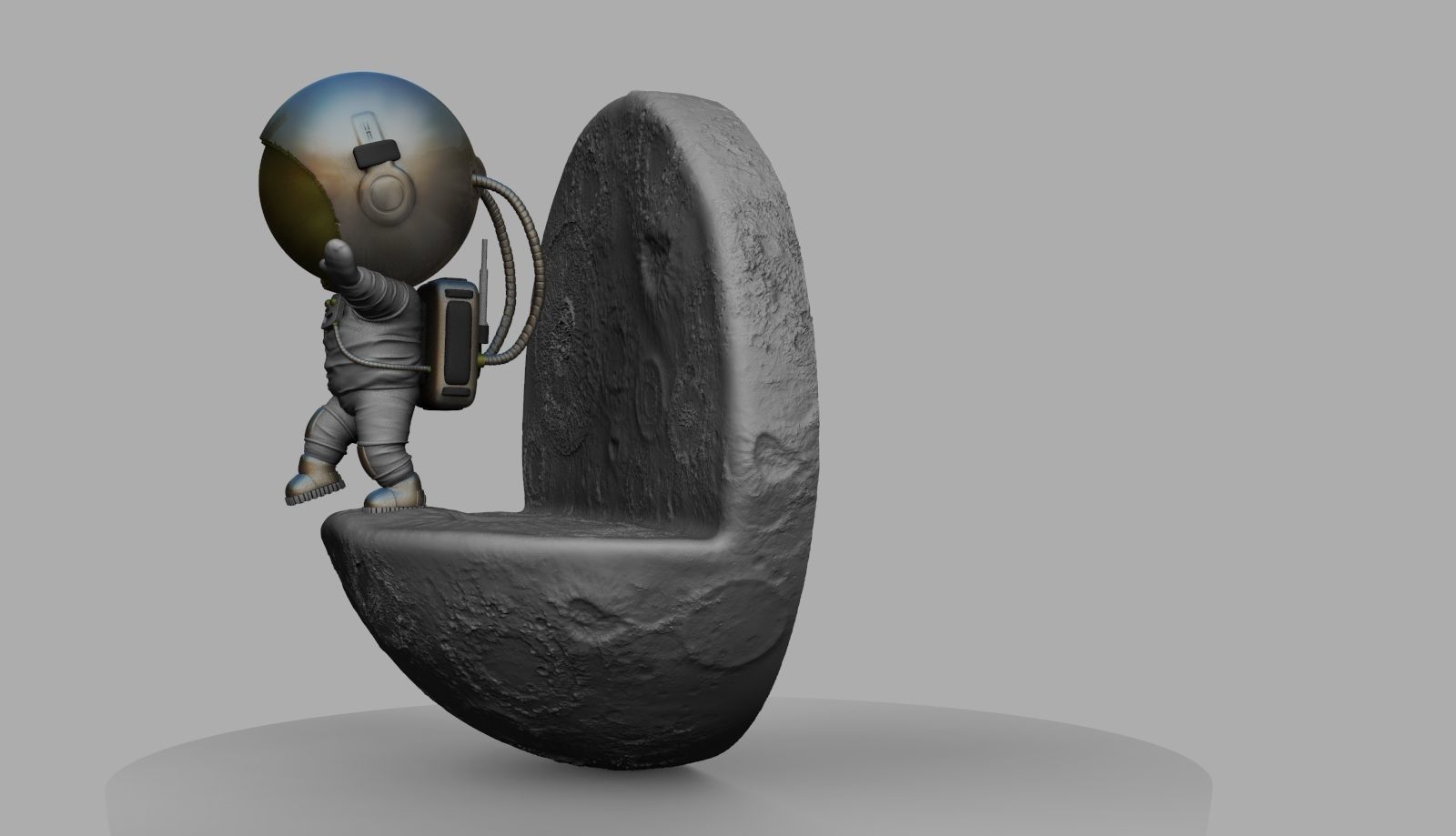 CUTE CHIBI SPACEMAN ON EDGE OF MOON 3D PRINT MODEL 3D print model_5
