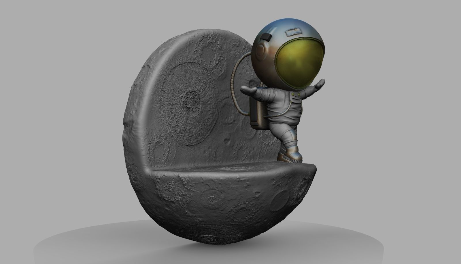 CUTE CHIBI SPACEMAN ON EDGE OF MOON 3D PRINT MODEL 3D print model_3