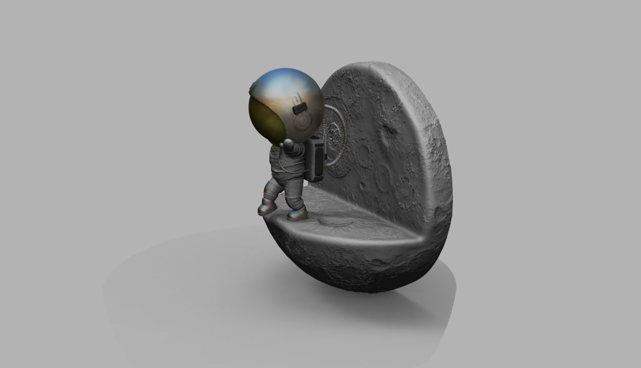 CUTE CHIBI SPACEMAN ON EDGE OF MOON 3D PRINT MODEL 3D print model_39