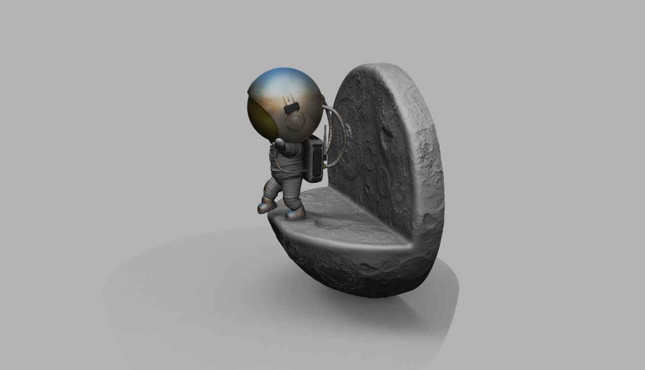 CUTE CHIBI SPACEMAN ON EDGE OF MOON 3D PRINT MODEL 3D print model_40