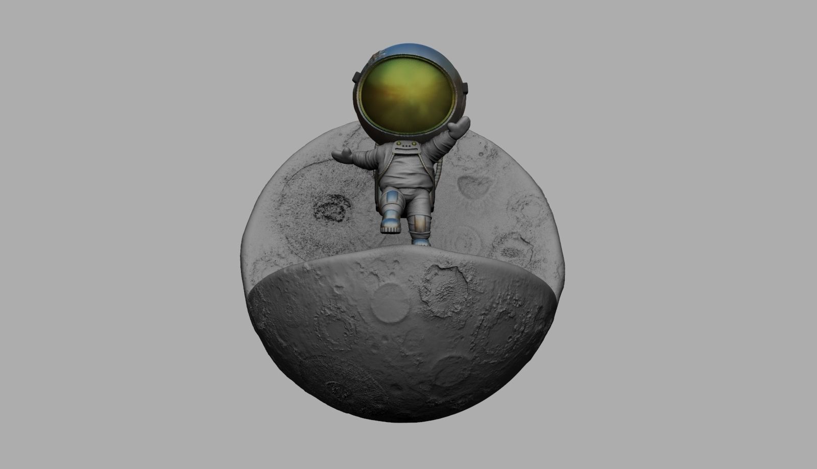 CUTE CHIBI SPACEMAN ON EDGE OF MOON 3D PRINT MODEL 3D print model_7