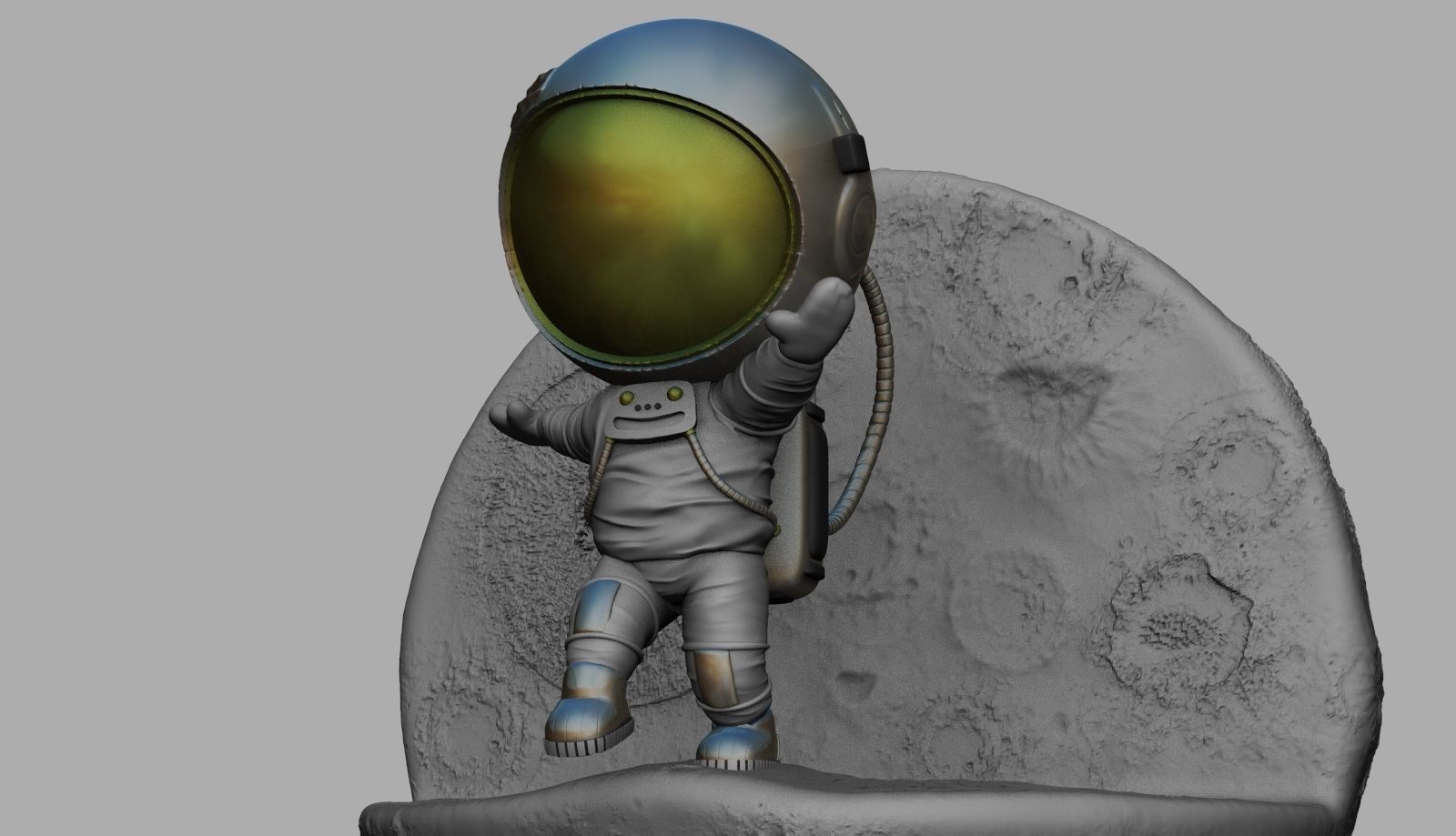CUTE CHIBI SPACEMAN ON EDGE OF MOON 3D PRINT MODEL 3D print model_9