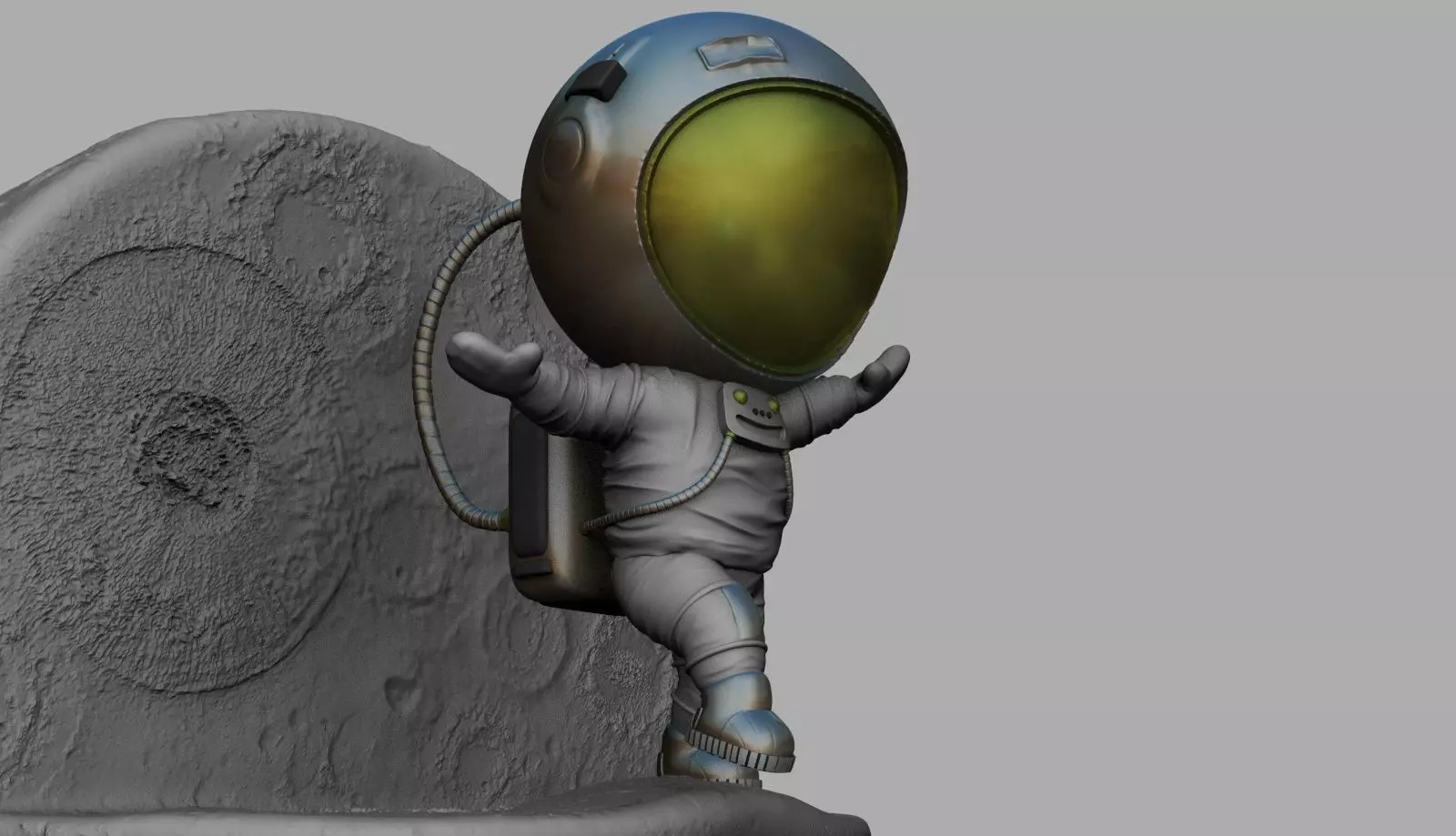 CUTE CHIBI SPACEMAN ON EDGE OF MOON 3D PRINT MODEL 3D print model_0