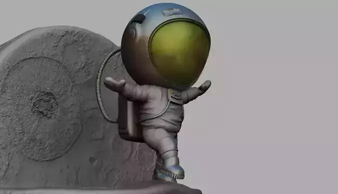 CUTE CHIBI SPACEMAN ON EDGE OF MOON 3D PRINT MODEL 3D print model