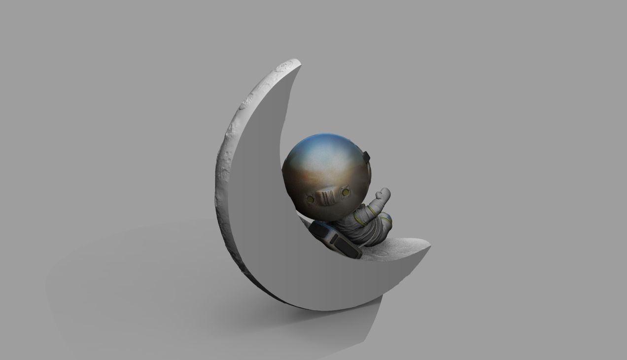CUTE CHIBI SPACEMAN ON HALF MOON 3D PRINT MODEL 3D print model_9