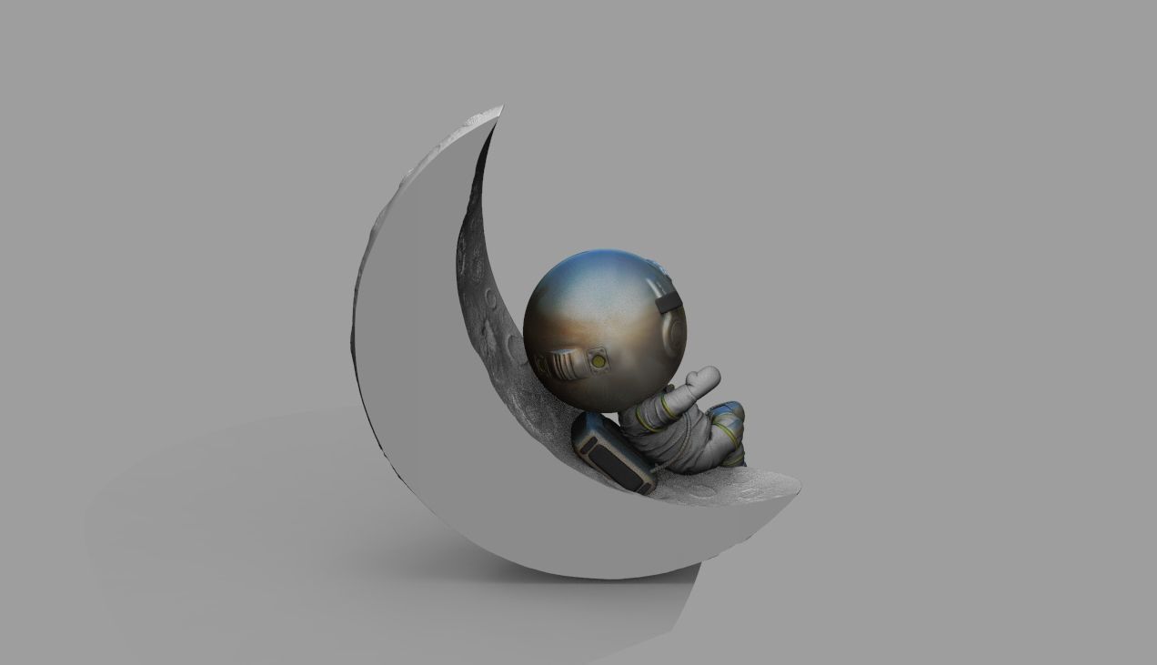 CUTE CHIBI SPACEMAN ON HALF MOON 3D PRINT MODEL 3D print model_15