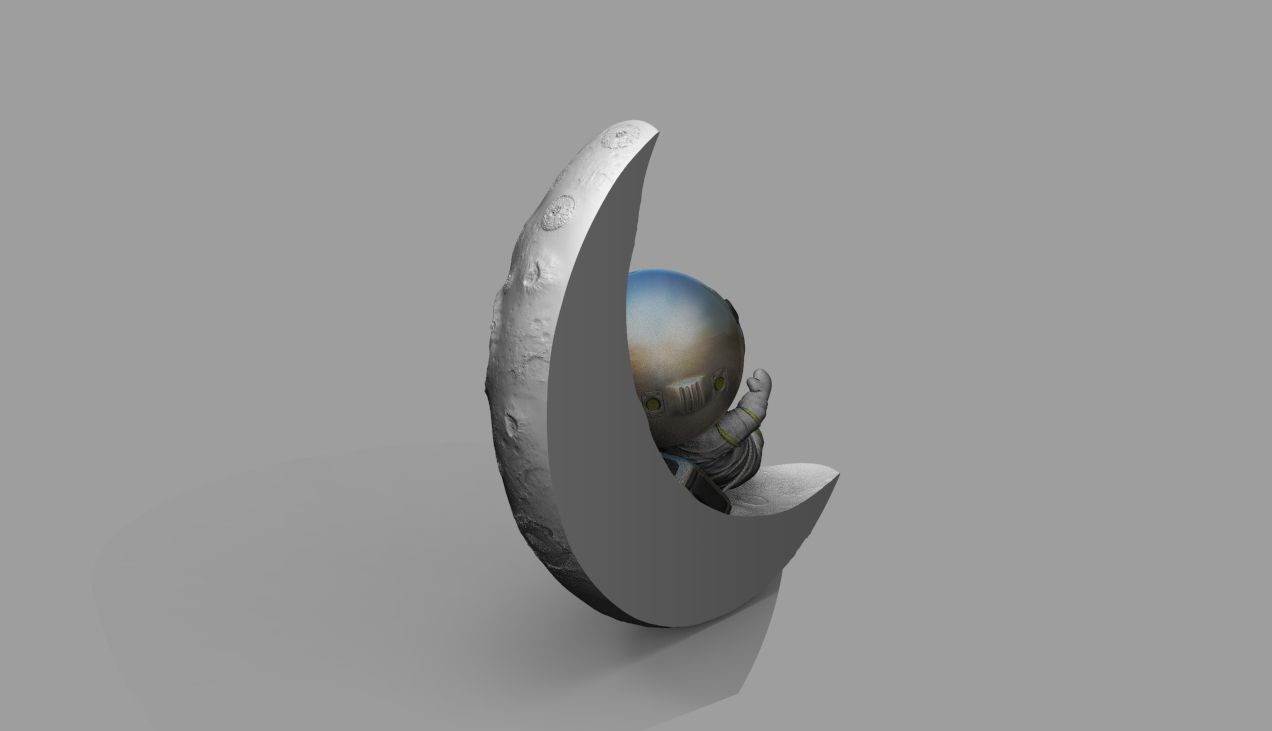 CUTE CHIBI SPACEMAN ON HALF MOON 3D PRINT MODEL 3D print model_47
