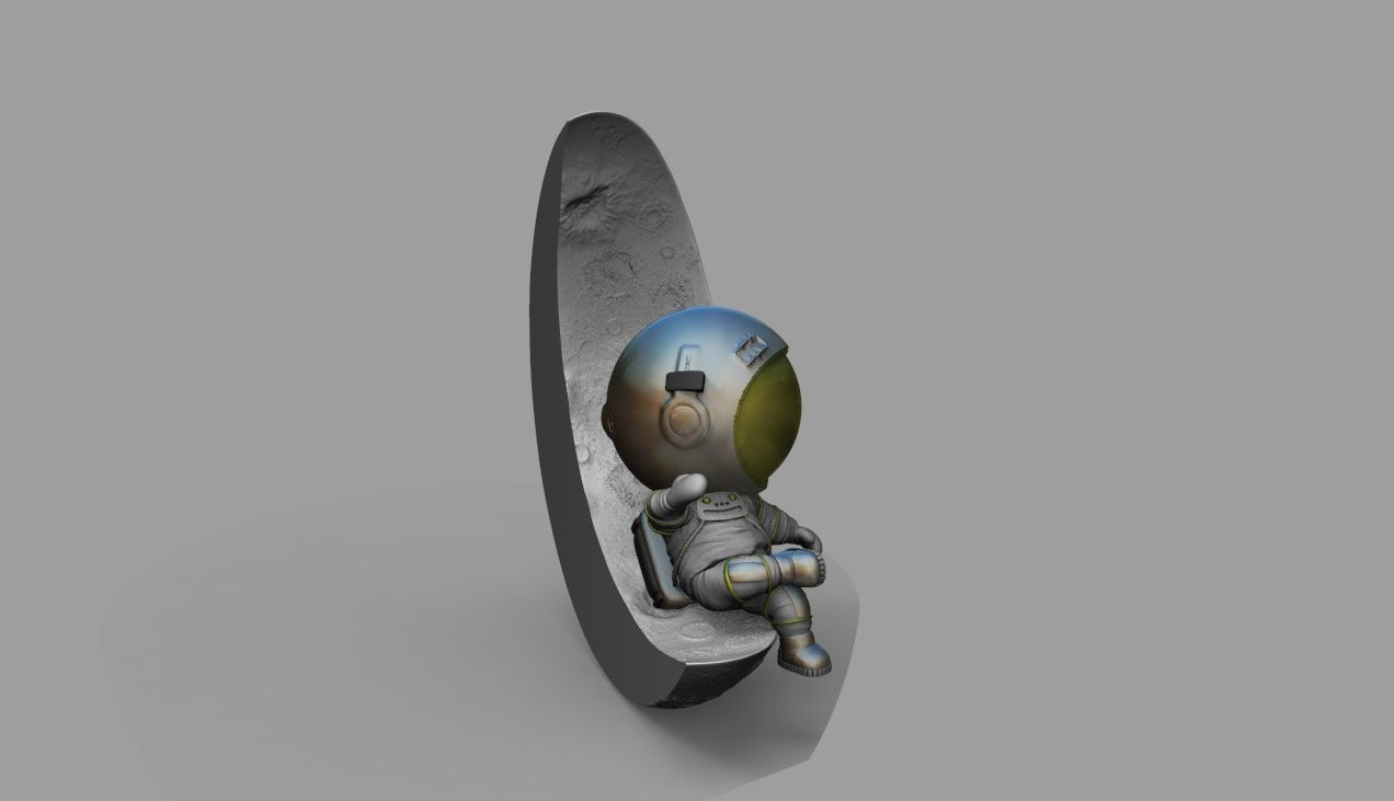 CUTE CHIBI SPACEMAN ON HALF MOON 3D PRINT MODEL 3D print model_22
