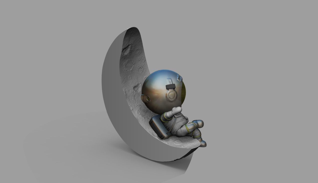 CUTE CHIBI SPACEMAN ON HALF MOON 3D PRINT MODEL 3D print model_20