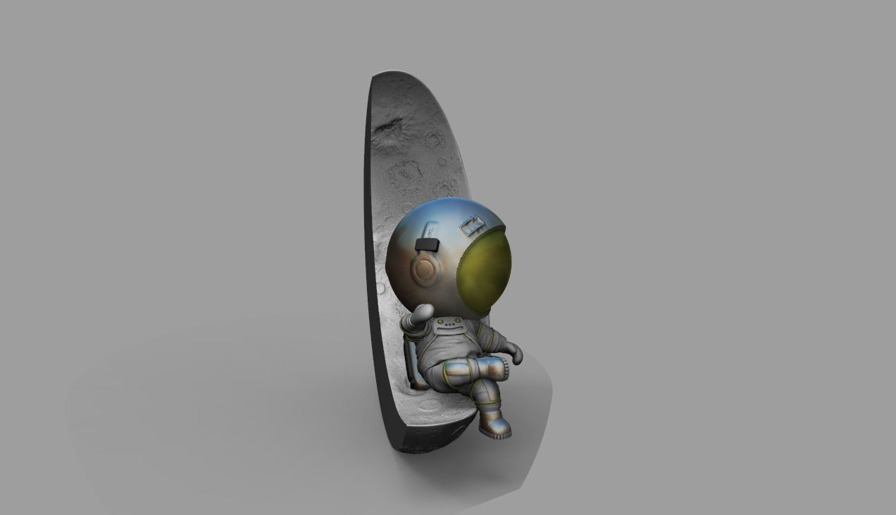 CUTE CHIBI SPACEMAN ON HALF MOON 3D PRINT MODEL 3D print model_24