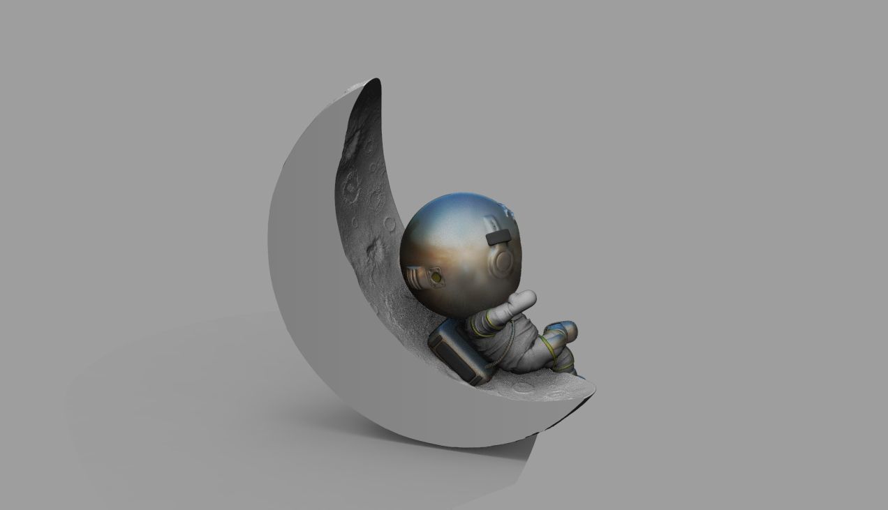 CUTE CHIBI SPACEMAN ON HALF MOON 3D PRINT MODEL 3D print model_19