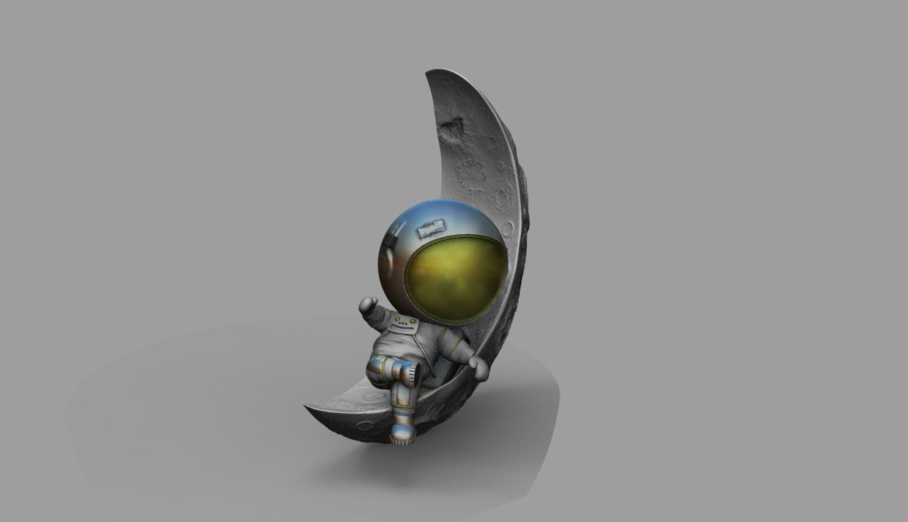 CUTE CHIBI SPACEMAN ON HALF MOON 3D PRINT MODEL 3D print model_28